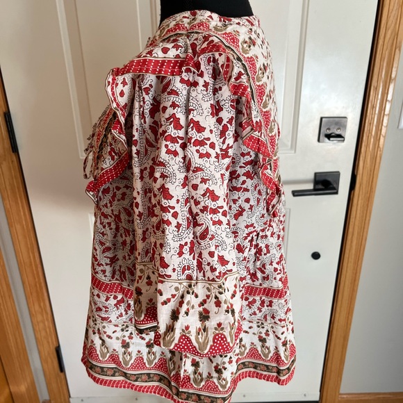 New women’s Calypso St Barth cotton quilt milkmaid boho flowy ruffle top. Large - Picture 5 of 16